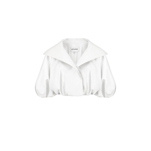 Dice Kayek Sculptural Cropped Jacket in White | Jackets | Coveti