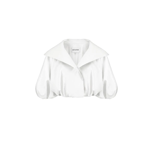 Dice Kayek Sculptural Cropped Jacket in White | Jackets | Coveti