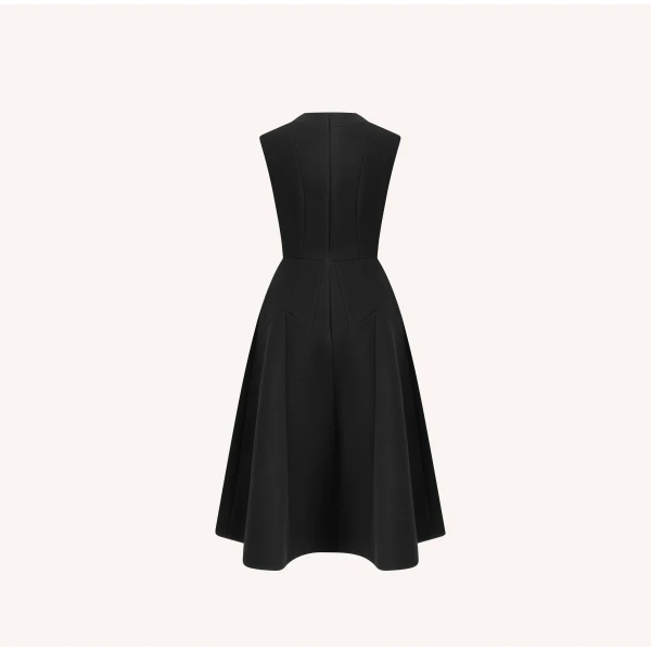 Dice Kayek Sculptural Sleeveless V-Neck Midi Dress in Black | Midi Dresses | Coveti