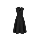 Dice Kayek Sculptural Sleeveless V-Neck Midi Dress in Black | Midi Dresses | Coveti