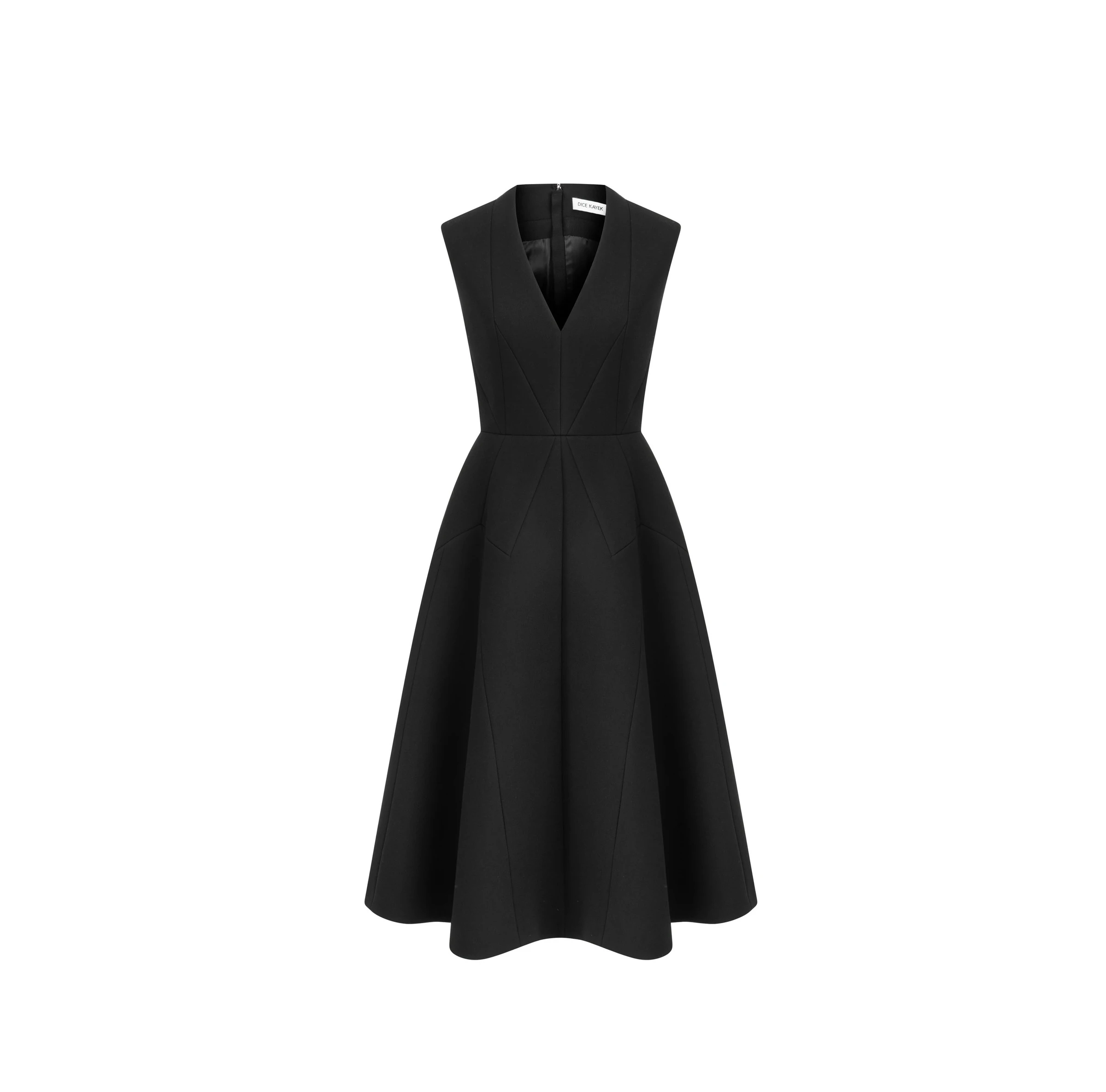 Dice Kayek Sculptural Sleeveless V-Neck Midi Dress in Black Dice Kayek Sculptural Sleeveless V-Neck Midi Dress in Black | Midi Dresses | Coveti