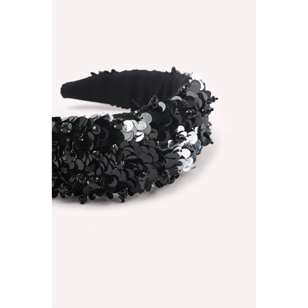 Dice Kayek Sequined Headband in Black | Hair Accessories | Coveti