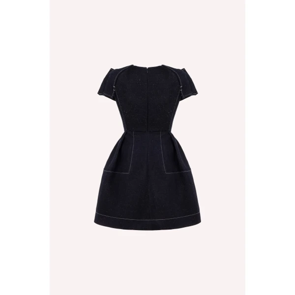 Dice Kayek Signature Denim Dress with Contrast Stitching in Indigo | Mini Dresses | Coveti