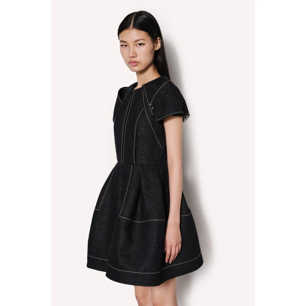 Dice Kayek Signature Denim Dress with Contrast Stitching in Indigo | Mini Dresses | Coveti