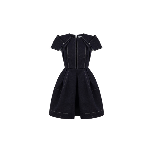 Dice Kayek Signature Denim Dress with Contrast Stitching in Indigo | Mini Dresses | Coveti