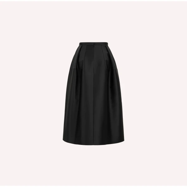 Dice Kayek Signature Sculptural Satin Midi Skirt in Black | Midi Skirts | Coveti