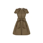 Dice Kayek Signature Sheen Mini Dress with a Belt in Tobacco | Mini Dresses | Coveti