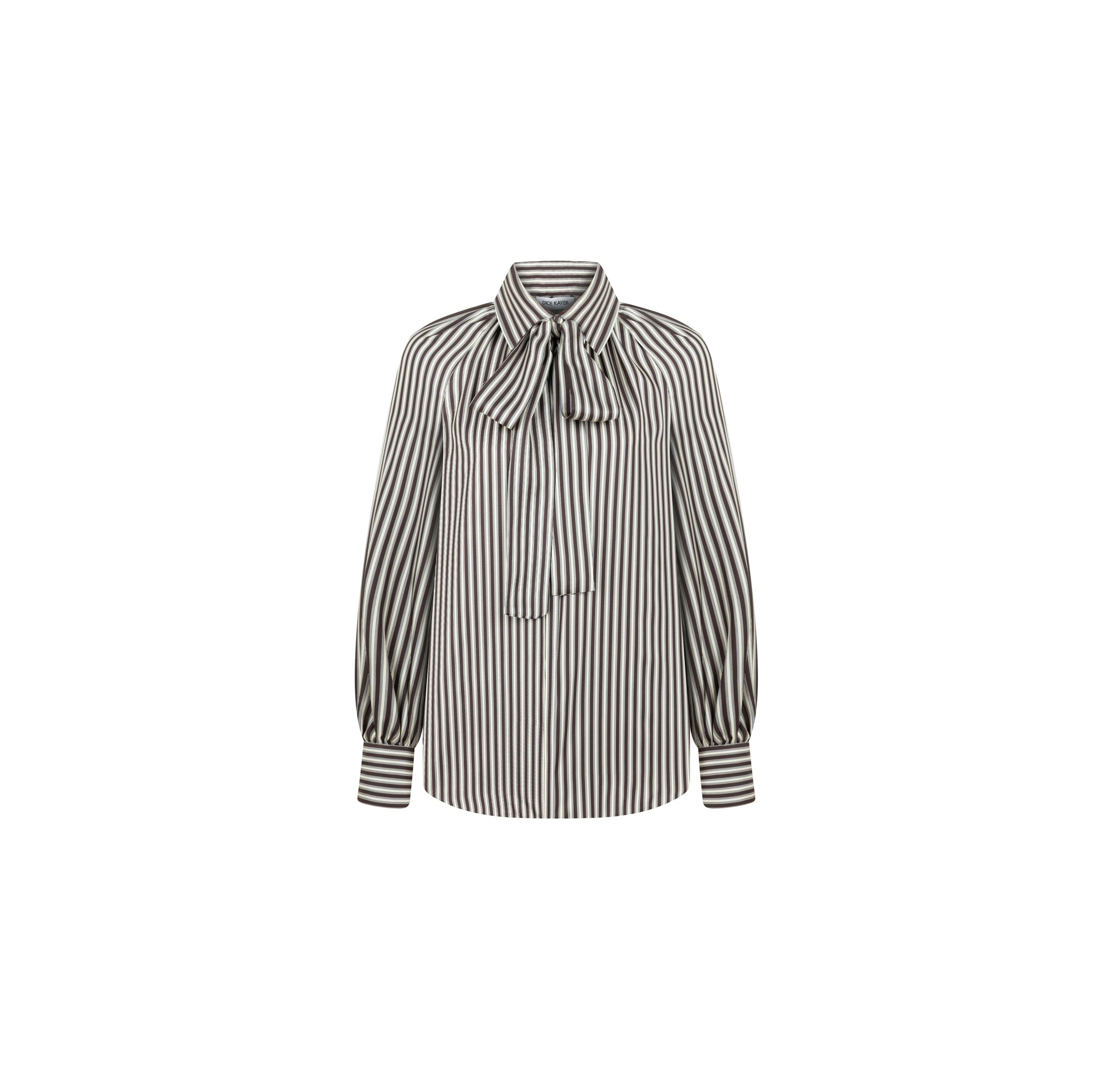 Dice Kayek Silk Blouse with Bow Tie in Brown Stripe Dice Kayek Silk Blouse with Bow Tie in Brown Stripe | Blouse | Coveti