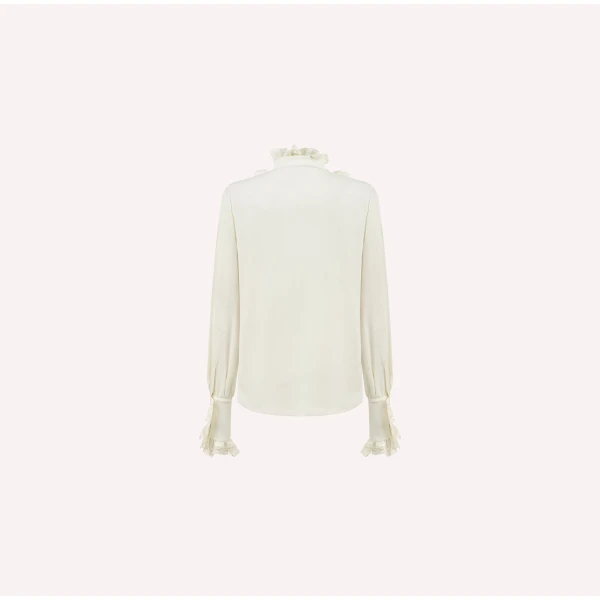 Dice Kayek Silk Ruffle Front Shirt in Off White | Shirts | Coveti