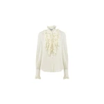 Dice Kayek Silk Ruffle Front Shirt in Off White | Shirts | Coveti