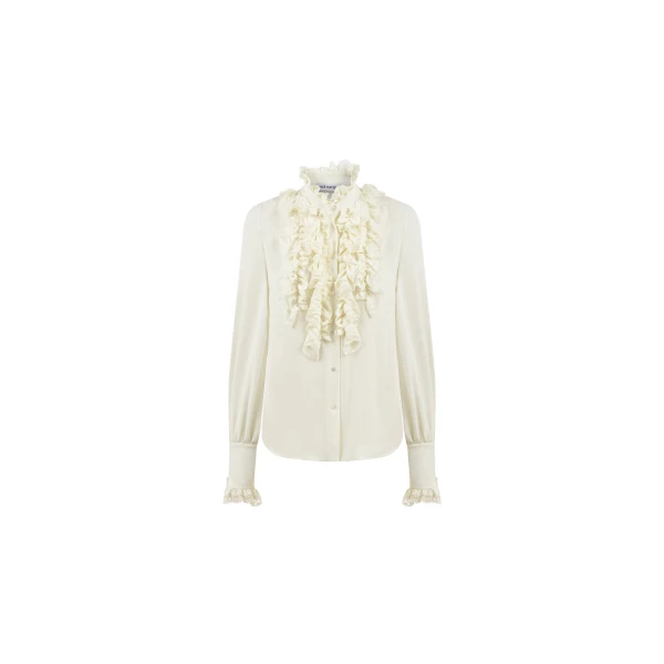 Dice Kayek Silk Ruffle Front Shirt in Off White | Shirts | Coveti