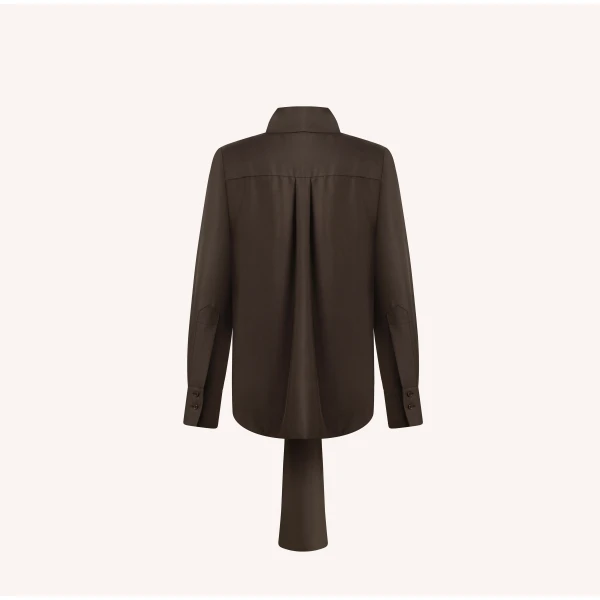 Dice Kayek Silk Tie Front Blouse in Brown | Blouse | Coveti