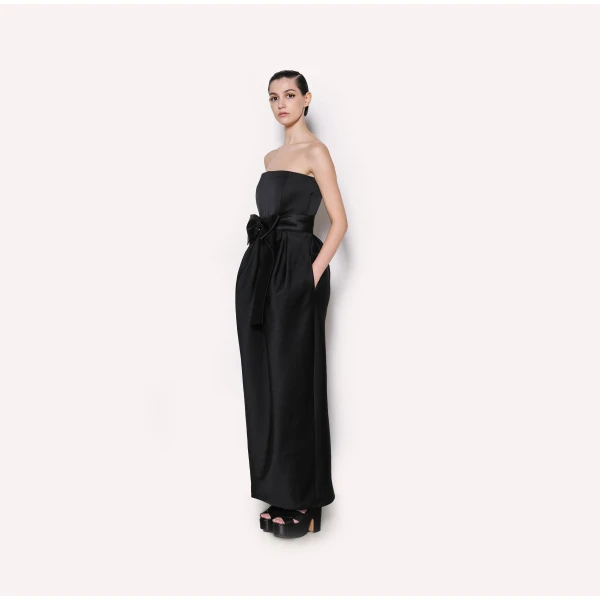 Dice Kayek Strapless Bow-Detail Satin Gown in Black | Evening Gowns | Coveti