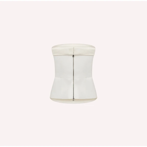 Dice Kayek Strapless Off White Corset Top | Sleeveless | Coveti