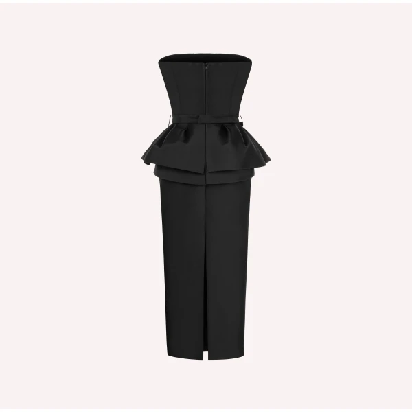Dice Kayek Strapless Peplum Dress in Black | Evening Gowns | Coveti