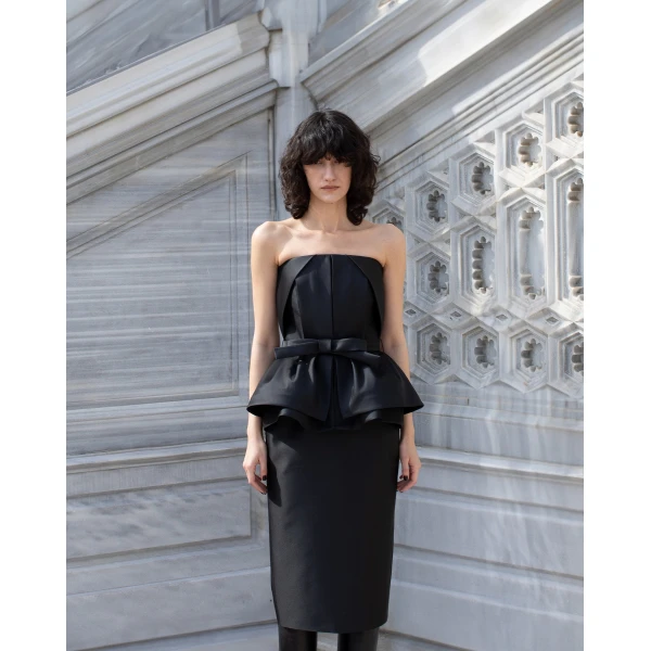 Dice Kayek Strapless Peplum Dress in Black | Evening Gowns | Coveti