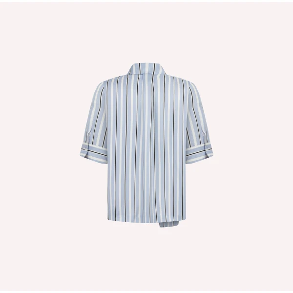 Dice Kayek Striped Bow Detail Short Sleeve Shirt in Blue Stripe | Shirts | Coveti