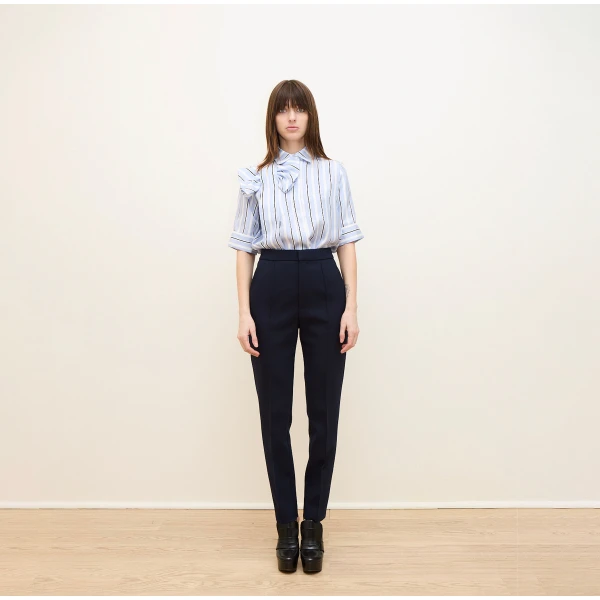 Dice Kayek Striped Bow Detail Short Sleeve Shirt in Blue Stripe | Shirts | Coveti
