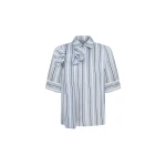 Dice Kayek Striped Bow Detail Short Sleeve Shirt in Blue Stripe | Shirts | Coveti