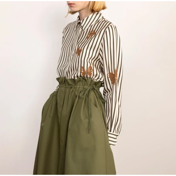 Dice Kayek Striped Butterfly Silk Shirt in Khaki Stripe | Shirts | Coveti
