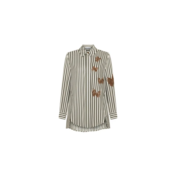 Dice Kayek Striped Butterfly Silk Shirt in Khaki Stripe | Shirts | Coveti