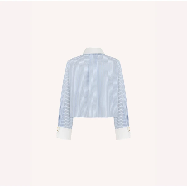 Dice Kayek Striped Button-Up Shirt with Contrast White Collar in Blue Stripe | Shirts | Coveti