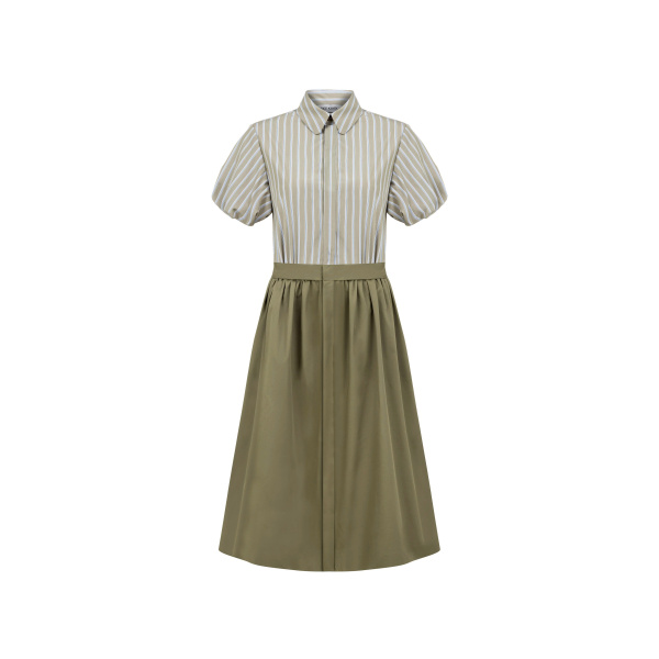 Dice Kayek Striped Cotton Shirt Dress with Sculptural Sleeves in Tobacco | Shirtdress | Coveti