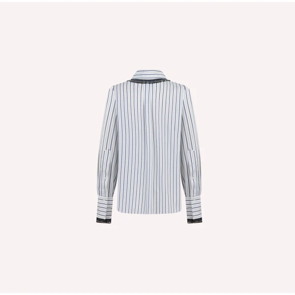 Dice Kayek Striped Cotton Shirt with Tassel Collar in Blue Stripe | Shirts | Coveti