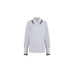 Dice Kayek Striped Cotton Shirt with Tassel Collar in Blue Stripe | Shirts | Coveti