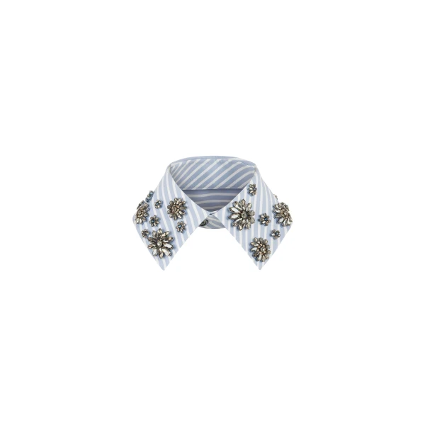 Striped Crystal Embellished Collar in Blue Stripe