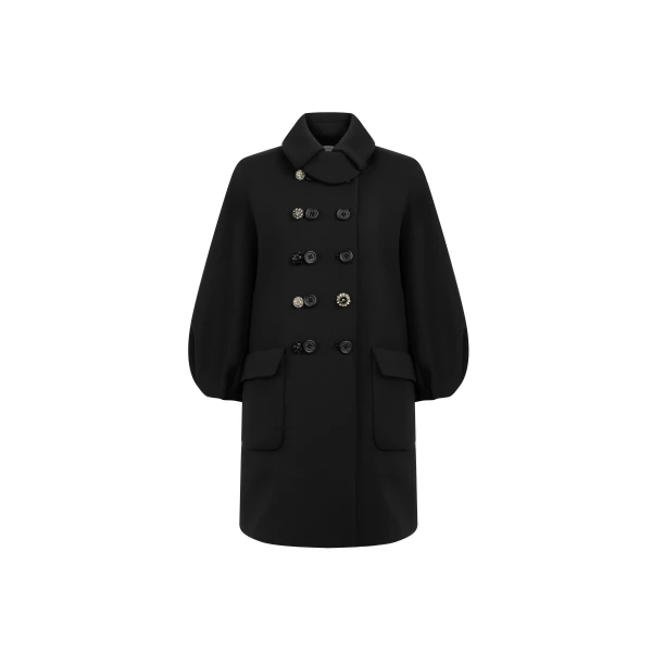 Structured Coat with Embellished Buttons in Black