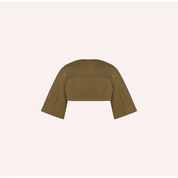 Dice Kayek Structured Cropped Jacket with Wide Sleeves in Tobacco | Jackets | Coveti