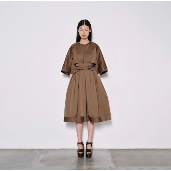 Dice Kayek Structured Cropped Jacket with Wide Sleeves in Tobacco | Jackets | Coveti