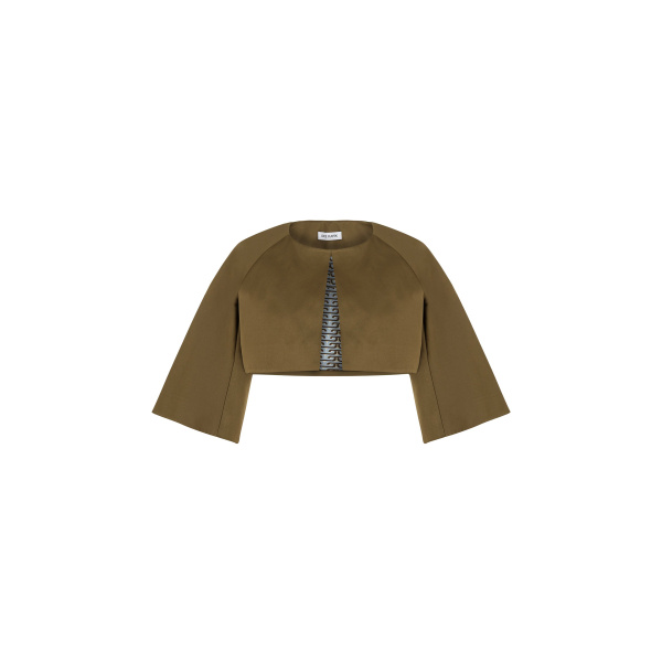 Dice Kayek Structured Cropped Jacket with Wide Sleeves in Tobacco | Jackets | Coveti