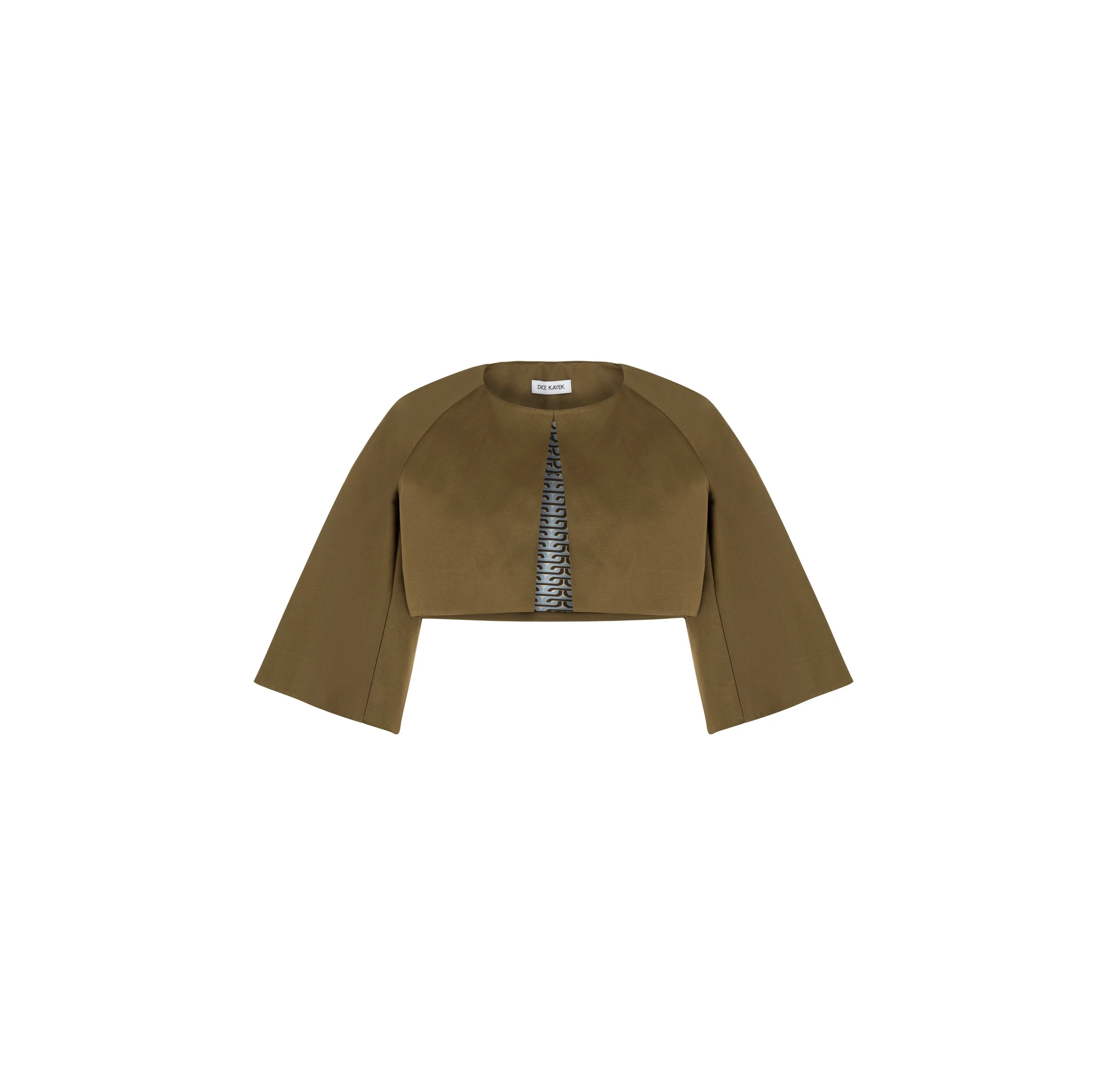 Dice Kayek Structured Cropped Jacket with Wide Sleeves in Tobacco Dice Kayek Structured Cropped Jacket with Wide Sleeves in Tobacco | Jackets | Coveti