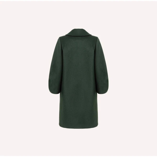 Dice Kayek Structured Wool Cocoon Coat in Deep Green | Wool Coat | Coveti