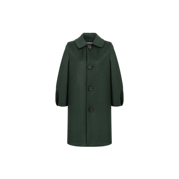 Dice Kayek Structured Wool Cocoon Coat in Deep Green | Wool Coat | Coveti