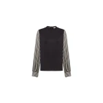 Dice Kayek Sweatshirt with Striped Sleeves in Brown | Long Sleeve | Coveti