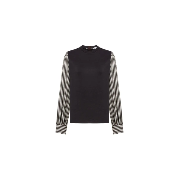 Dice Kayek Sweatshirt with Striped Sleeves in Brown | Long Sleeve | Coveti