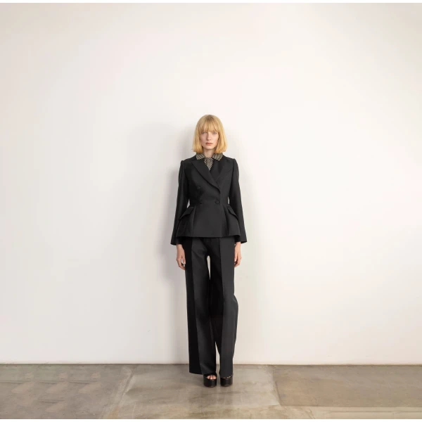 Dice Kayek Tailored Peplum Blazer Cotton Silk in Black | Blazers | Coveti