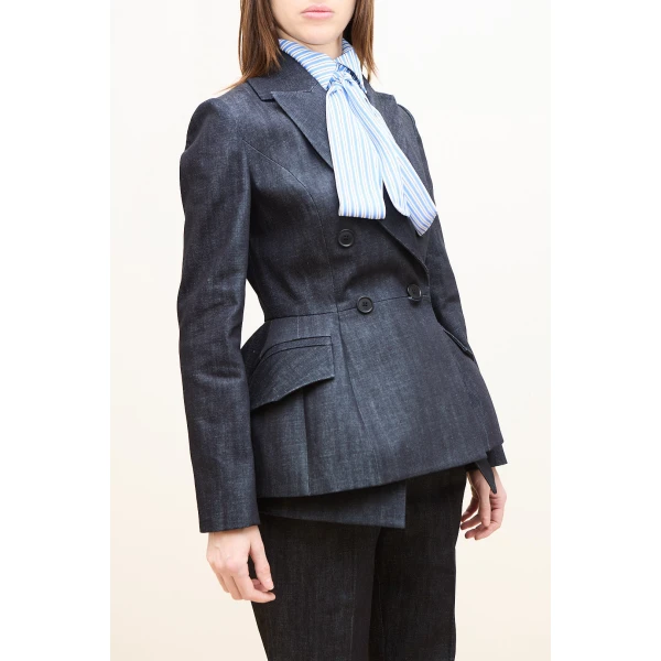 Dice Kayek Tailored Peplum Jacket in Denim | Jackets | Coveti
