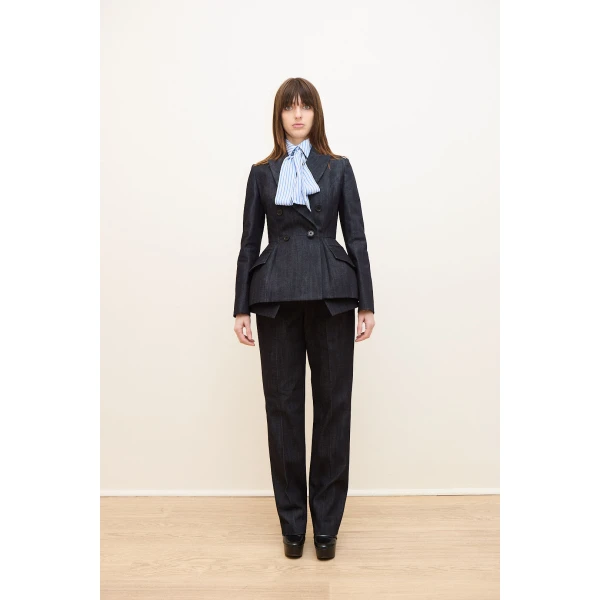 Dice Kayek Tailored Peplum Jacket in Denim | Jackets | Coveti