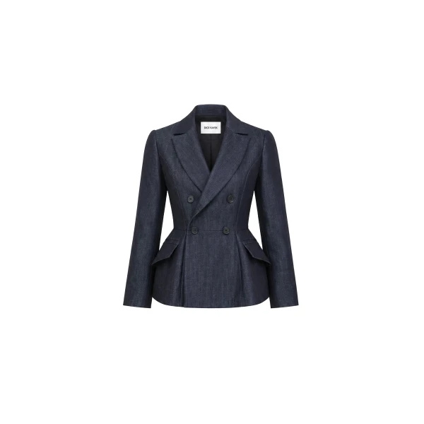 Dice Kayek Tailored Peplum Jacket in Denim | Jackets | Coveti