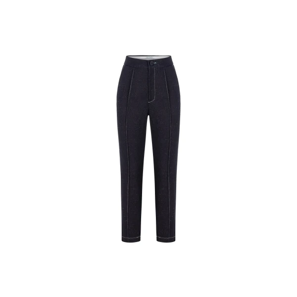 Dice Kayek Tapered Denim Pants with Contrast Stitching in Indigo | Denim | Coveti