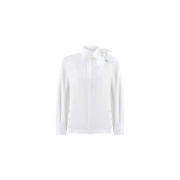 Tied Collar Poplin Shirt in White