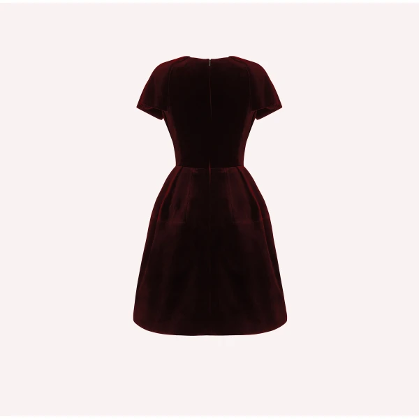 Dice Kayek Velvet Signature Dress in Bordeaux | Midi Dresses | Coveti