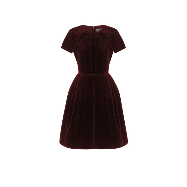 Dice Kayek Velvet Signature Dress in Bordeaux | Midi Dresses | Coveti
