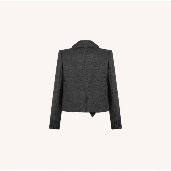 Dice Kayek Wool Blazer with Sculptural Bow Detail in Grey | Blazers | Coveti