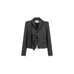 Dice Kayek Wool Blazer with Sculptural Bow Detail in Grey | Blazers | Coveti