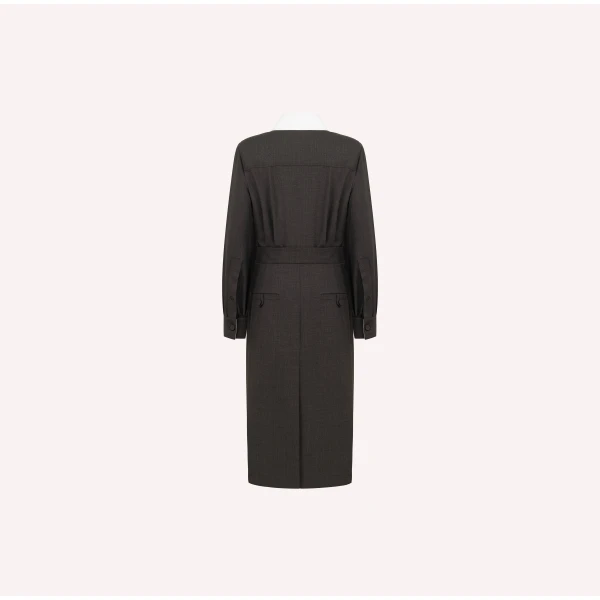 Dice Kayek Wool Dress with Contrast Collar in Brown | Midi Dresses | Coveti